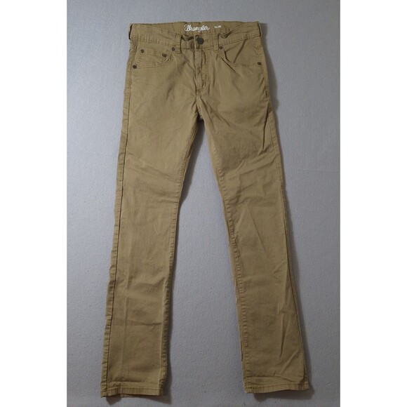 Wrangler Men Jeans Size 31x32 Slim Straight Tan Khaki Stretch Cotton Blend Pants - Picture 1 of 11